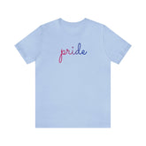 Bisexual Pride T-Shirt: Flowing Cursive 'Pride' in Gradient Hues